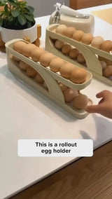 2 Tier Automatic Rolling Egg Holder for Refrigerator, Fridge Egg Dispenser Tray & Kitchen Egg Storage Rack