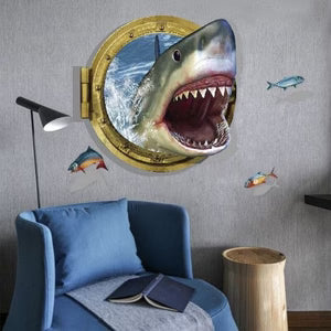 Shark Porthole Wall Decal Sticker Mural Poster Print Art Kids Bedroom Home Decor size 60x90 xh4275
