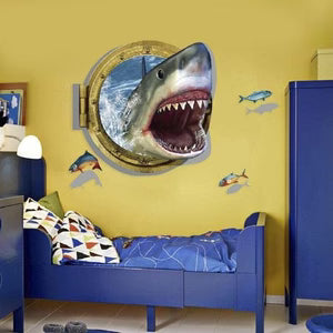 Shark Porthole Wall Decal Sticker Mural Poster Print Art Kids Bedroom Home Decor size 60x90 xh4275