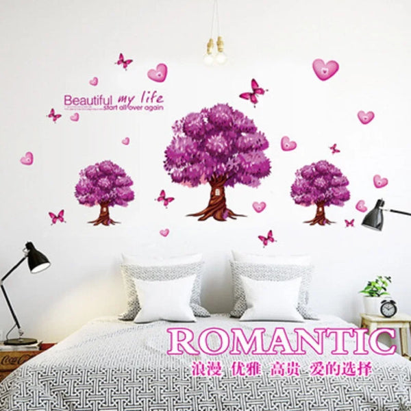 purple tree love butterfly Flower Wall Sticker for TV sofa kindergarten living room Bedroom Home Decor wedding decoration AY9228 - AliExpress 15