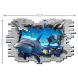 Wall stickers, trompe l'oeil, trick art, 3D, three-dimensional, pop-out, wall sticker, wallpaper sticker, wall decoration, wall decoration, interior decoration, sea, dolphin,
