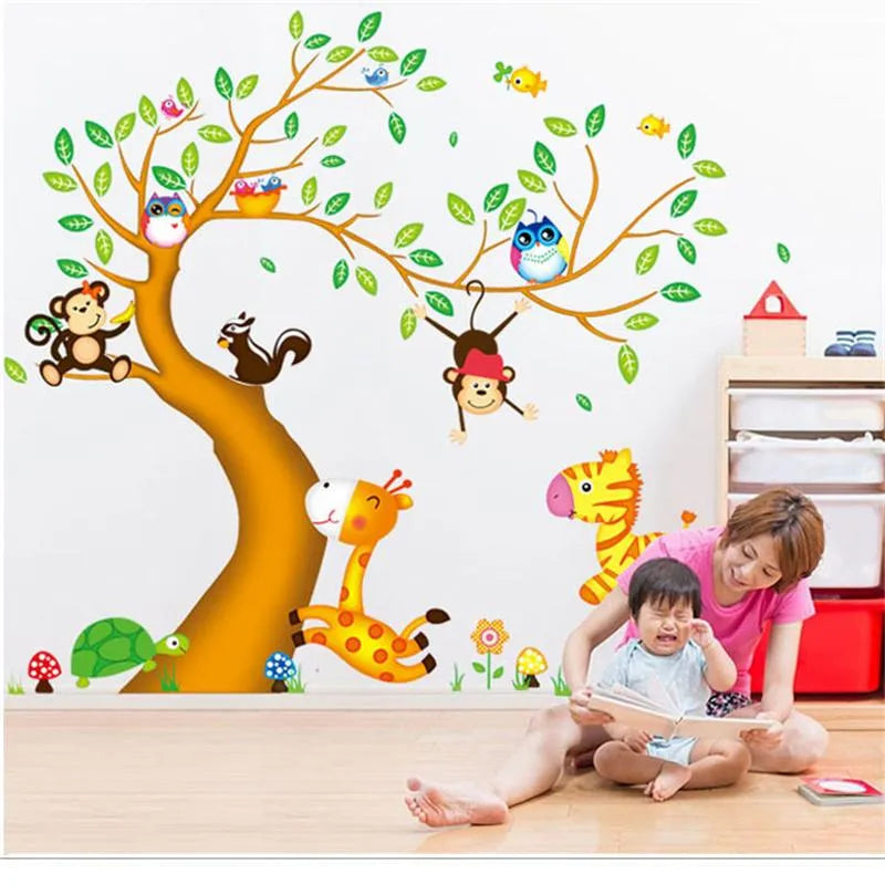 Wall Stickers Cartoon Animal Tree Boy Girl Kids Room Decor ay9240 60x90
