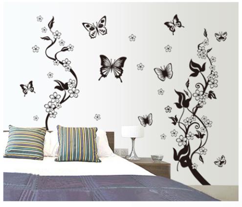 AY9124 Black Butterfly Flower rattan DIY Removable Wall Stickers