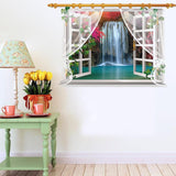 SK9020E 3D Wall stickers Waterfall Window Plant Landscape Home Decoration DIY Vinyl Decal Movie Mural Art