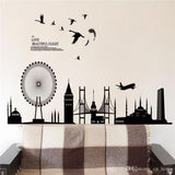 jm7279 black city building amusement park Ferris wheel sticker bedroom background wall decoration Removable Wall Sticker