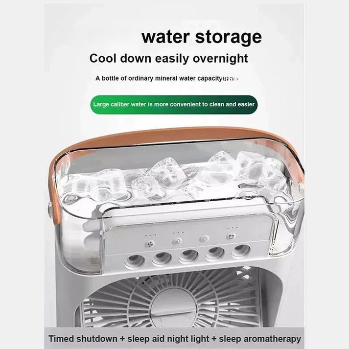 Portable Air Conditioner Fan Large Size USB Electric Fan with LED Night Light, Fine Mist Water, and Humidifier Function | Led Night Light Water Mist (Random Color)