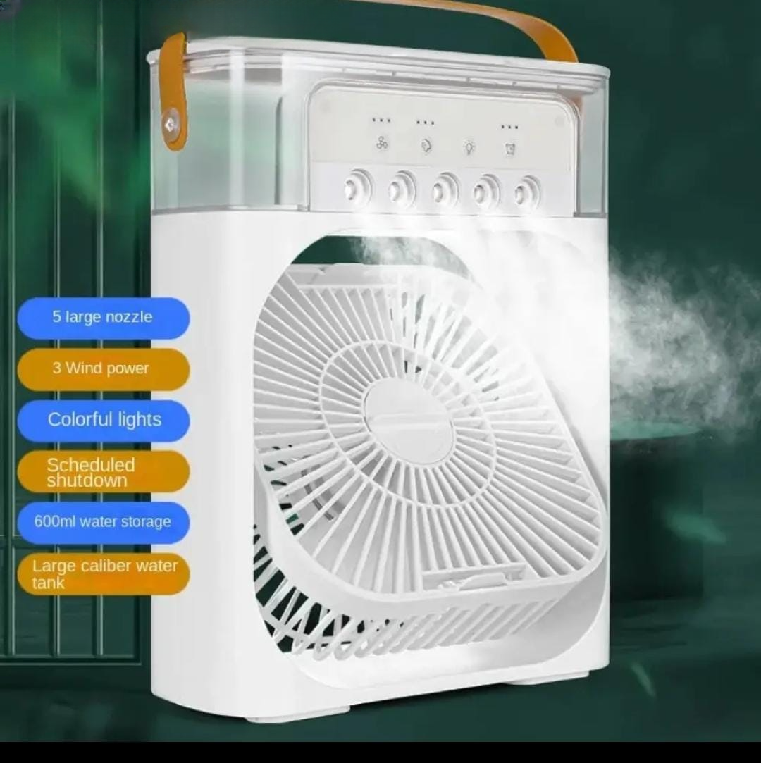 Portable Air Conditioner Fan USB Electric Fan with LED Night Light, Fine Mist Water, and Humidifier Function | Led Night Light Water Mist - Random Color 10 inch