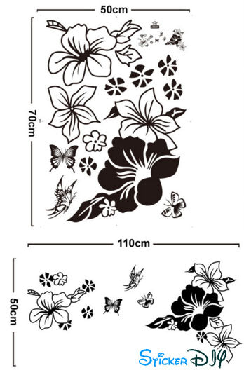 wall sticker, black hibiscus flower size 60x90  jm8228