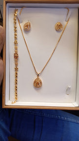 Trending Champagne Brown Zircon Stone wala 4-in-1 complete set. Gold plated, long lasting color. Shaadi, Party, Eid, Gift ke liye perfect