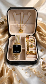 Trending Gucci Design 5-in-1 Complete Gift Box. LED Touch Watch + Locket Chain + Kara Bangle + Tops Earrings + Ring. Har ladki ki pasand!