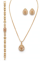 Trending Champagne Brown Zircon Stone wala 4-in-1 complete set. Gold plated, long lasting color. Shaadi, Party, Eid, Gift ke liye perfect