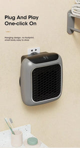 800W Space Heater Digital Electric Heater Wall Outlet Plug Small Fan Home Warmer