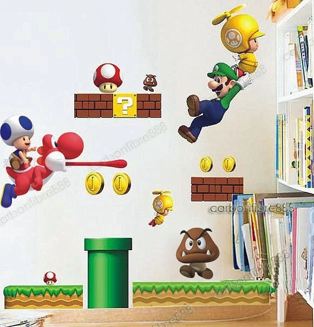 Super Mario Bros Wall Stickers Kids room Children room wallpaper Kindergarten classroom Mario wall sticker Living room dining room bedroom Mario wall sticker size 50x70  lm7008