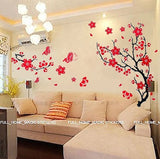 VAGA Stylish Adhesive Rooms Walls Vinyl DIY Stickers/Murals/Decals/Tattoos/Transfers with Red Japanese Cherry Blossoms Tree/Branch and Butterflies Designs size