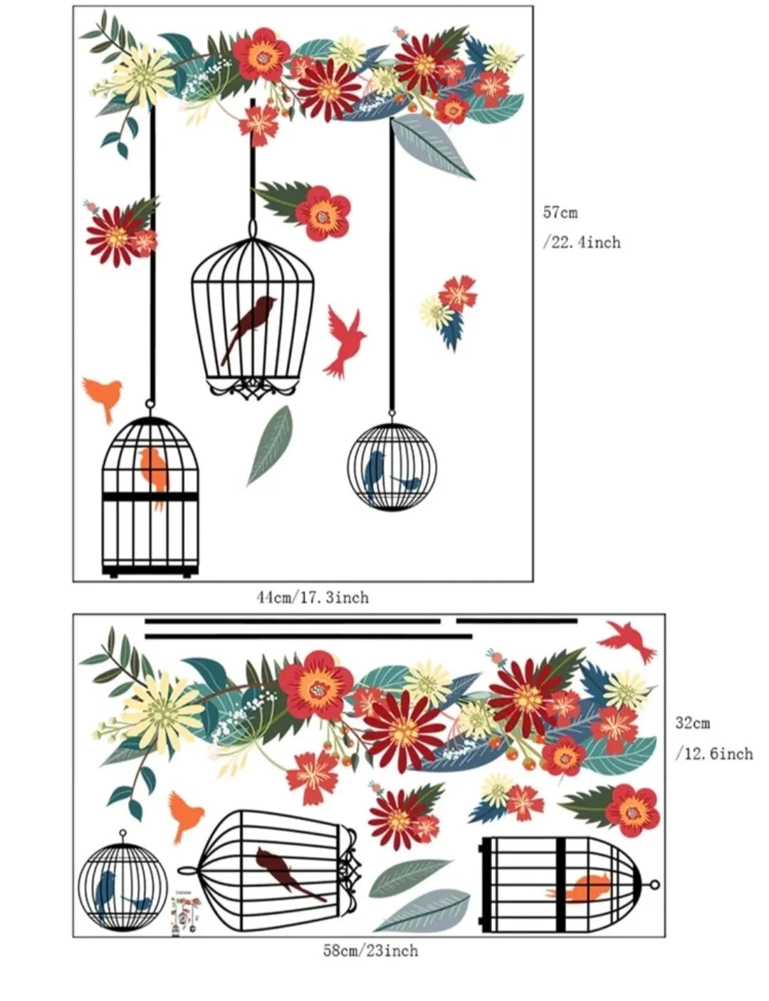 LARGE Flower Bird Cage Birds Wall Sticker REMIUM PVC Floral wall Art Vinyl  deco size 30x90 dm3006