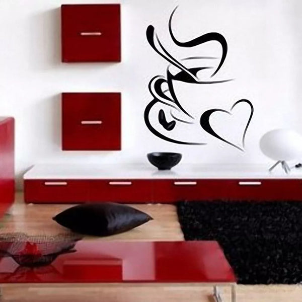 Double Love Coffee Cup Wall Sticker Removable Home Decor Wall Art Two Colors New