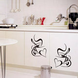 Double Love Coffee Cup Wall Sticker Removable Home Decor Wall Art Two Colors New