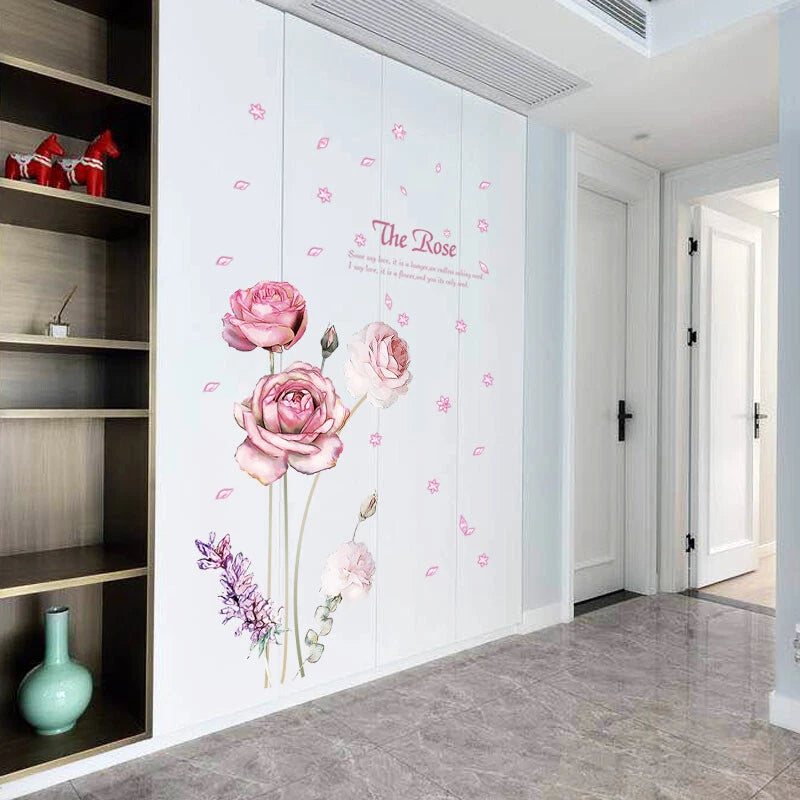Home Wall Stickers Chinese Rose Flowers Wall Stickers Waterproof Wall Decal Stickers Washable Removable Windows Wall Decoration size 60x90 sk9284