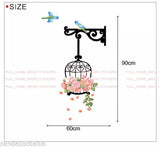 Tc1006 Large Floral Bird Cage Birds Wall Stickers Mural Home Decal Art Decor Corner DIY
