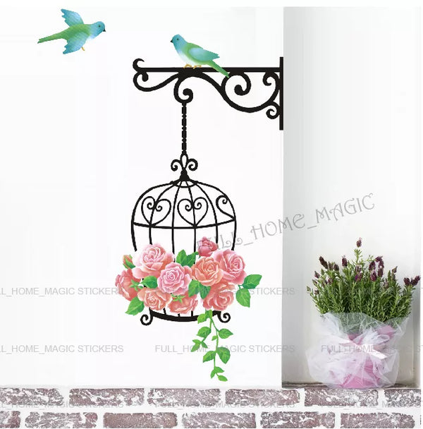 Tc1006 Large Floral Bird Cage Birds Wall Stickers Mural Home Decal Art Decor Corner DIY