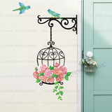 Tc1006 Large Floral Bird Cage Birds Wall Stickers Mural Home Decal Art Decor Corner DIY