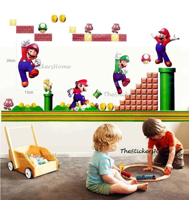 SUPER MARIO BROS Wall Stickers Children Kids Boys Game Playroom Bedroom Decor size 50x70 lm7015