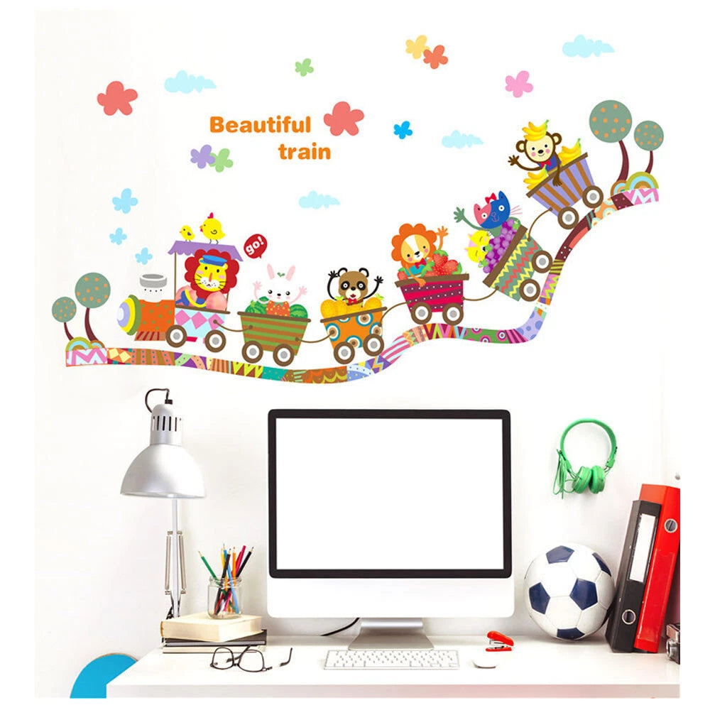 Children's Train Animals Wall Stickers Wall Decals Lion Monkey Rabbit Stickers  size 40x60 xh0335c