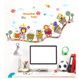 Children's Train Animals Wall Stickers Wall Decals Lion Monkey Rabbit Stickers  size 40x60 xh0335c