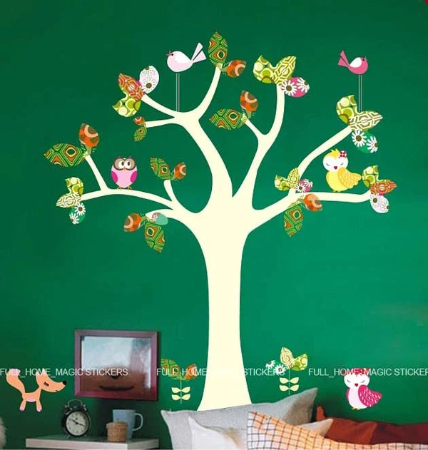 Colourful Animal Tree Wall Stickers Nursery/Girls/Kids Room Art Decals Owl FoxXY8053