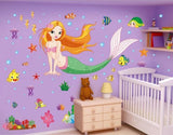 Wall Stickers Sea World Fish Mermaid Bubble Girl Removable Kids Girl Room Decal size 50x70 xls7036
