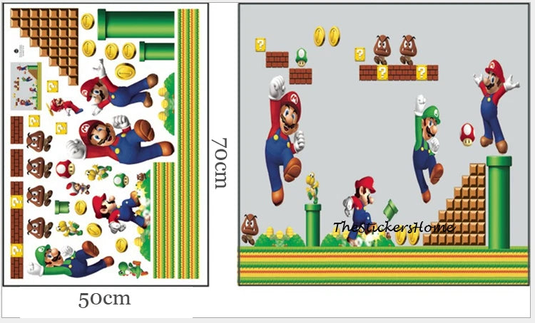 SUPER MARIO BROS Wall Stickers Children Kids Boys Game Playroom Bedroom Decor size 50x70 lm7015