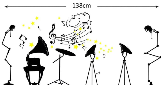 Removable Wallpaper Self- Adhesive Wall Sticker Musial Instrument Decal Musical Notes Wall Decoration for Home Muscial House Bedroom size 50x70 xh3936c