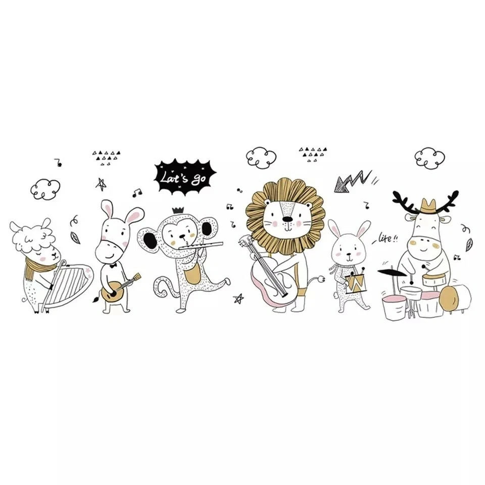 Animal Music Band Lion monkey wall stickers decals children bedroom kindergarden size 50x70  sk7177