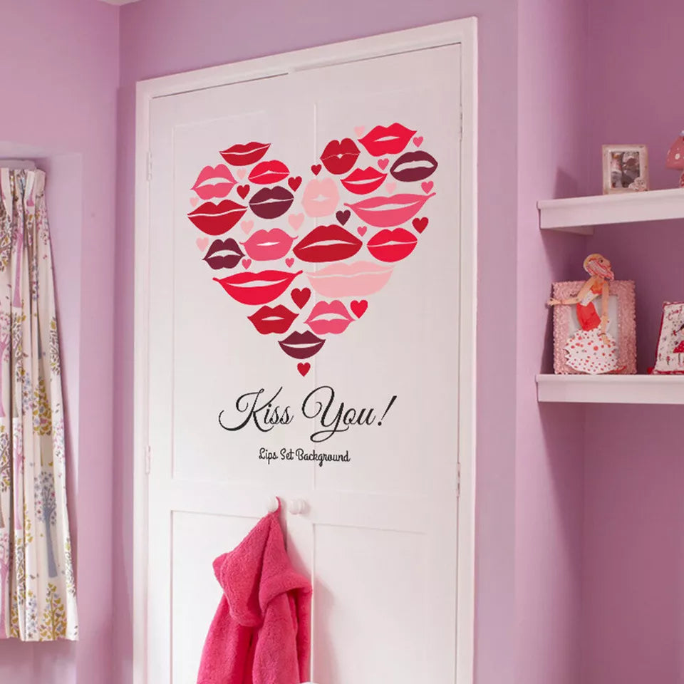 Romantic Red Lips Wall Stickers, Wedding Decoration, Decal, Living Room, Home Decor, Self-adhesive Wallpaper, Valentine's Day Mural size 50x70 sk6056