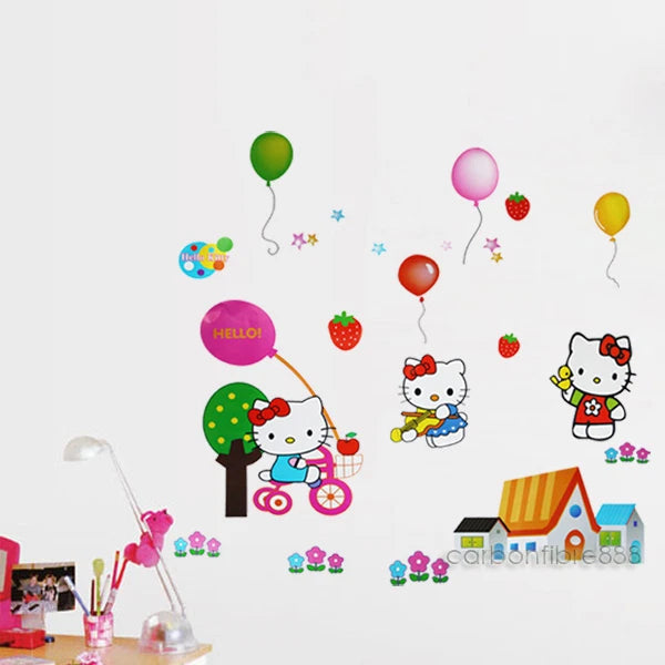 Hello Kitty Balloons Party Wall Stickers Girls Kids Children Bedroom Art Decals size 25x45 tc968