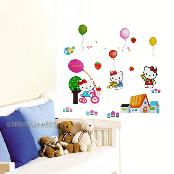 Hello Kitty Balloons Party Wall Stickers Girls Kids Children Bedroom Art Decals size 25x45 tc968