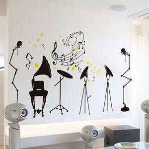 Removable Wallpaper Self- Adhesive Wall Sticker Musial Instrument Decal Musical Notes Wall Decoration for Home Muscial House Bedroom size 50x70 xh3936c