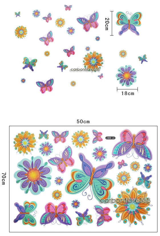 LARGE Colourful BUTTERFLIES FLOWERS Wall Stickers Nursery Girls Kids Room Decor size 50x70 xy8067
