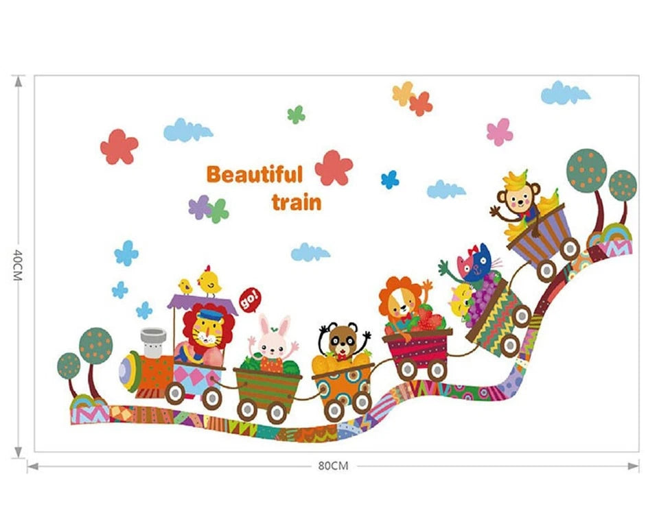 Children's Train Animals Wall Stickers Wall Decals Lion Monkey Rabbit Stickers  size 40x60 xh0335c