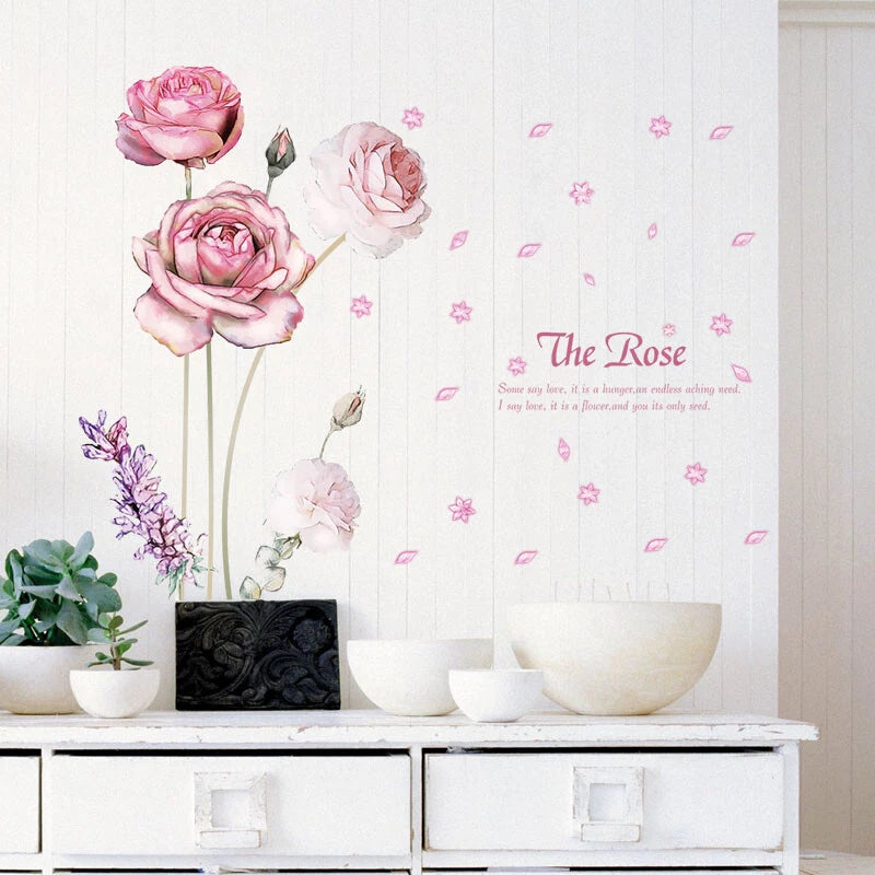 Home Wall Stickers Chinese Rose Flowers Wall Stickers Waterproof Wall Decal Stickers Washable Removable Windows Wall Decoration size 60x90 sk9284