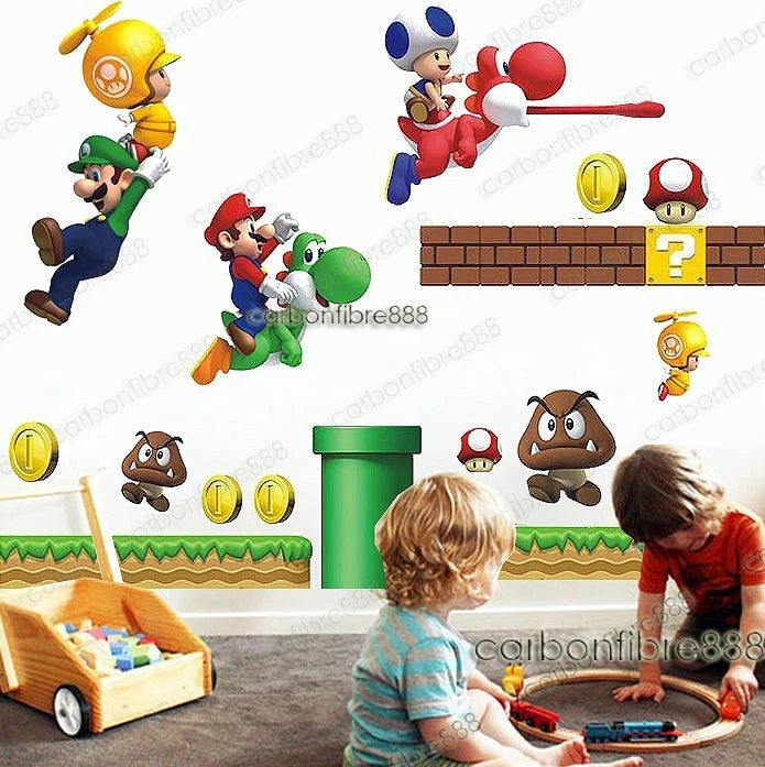 Super Mario Bros Wall Stickers Kids room Children room wallpaper Kindergarten classroom Mario wall sticker Living room dining room bedroom Mario wall sticker size 50x70  lm7008