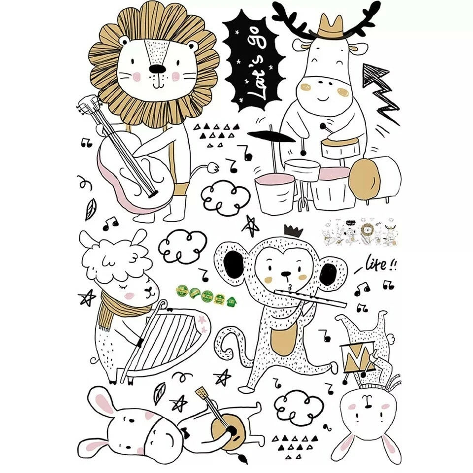 Animal Music Band Lion monkey wall stickers decals children bedroom kindergarden size 50x70  sk7177