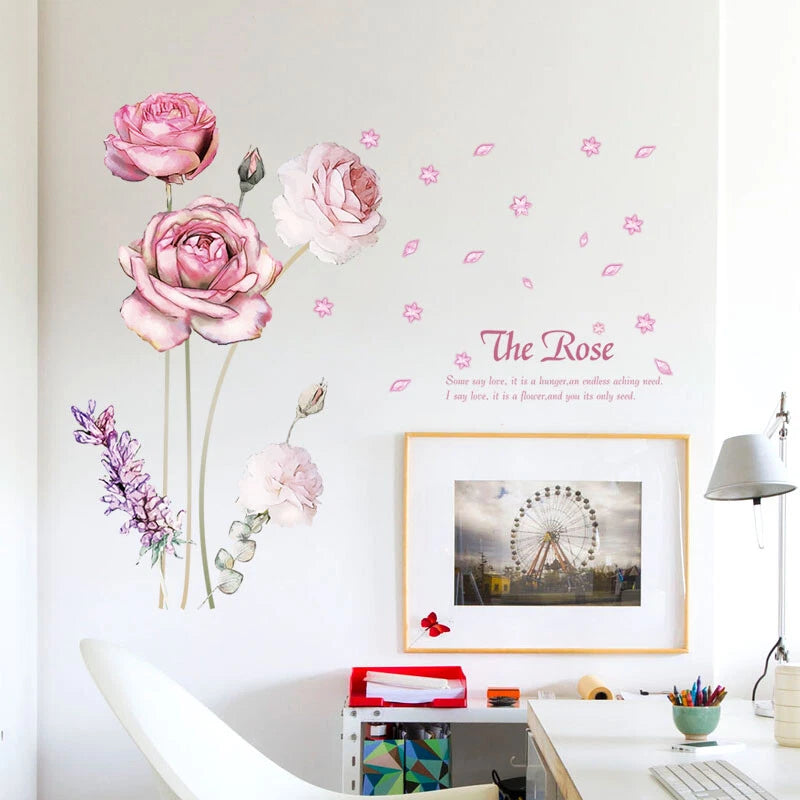 Home Wall Stickers Chinese Rose Flowers Wall Stickers Waterproof Wall Decal Stickers Washable Removable Windows Wall Decoration size 60x90 sk9284