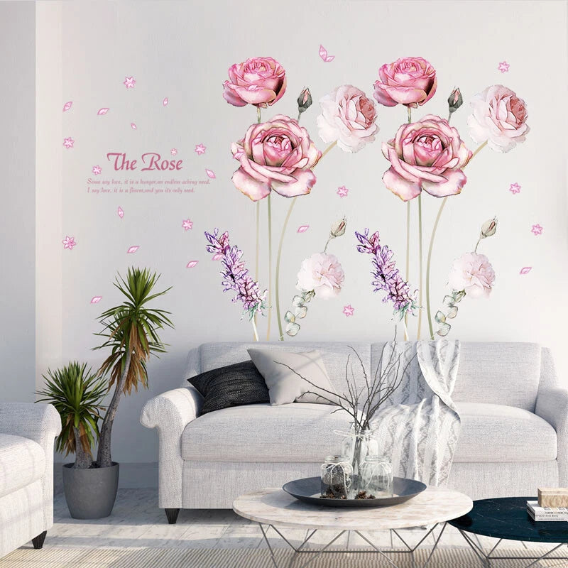 Home Wall Stickers Chinese Rose Flowers Wall Stickers Waterproof Wall Decal Stickers Washable Removable Windows Wall Decoration size 60x90 sk9284