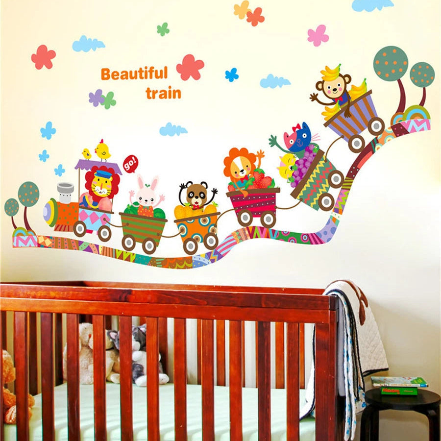 Children's Train Animals Wall Stickers Wall Decals Lion Monkey Rabbit Stickers  size 40x60 xh0335c