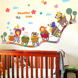 Children's Train Animals Wall Stickers Wall Decals Lion Monkey Rabbit Stickers  size 40x60 xh0335c