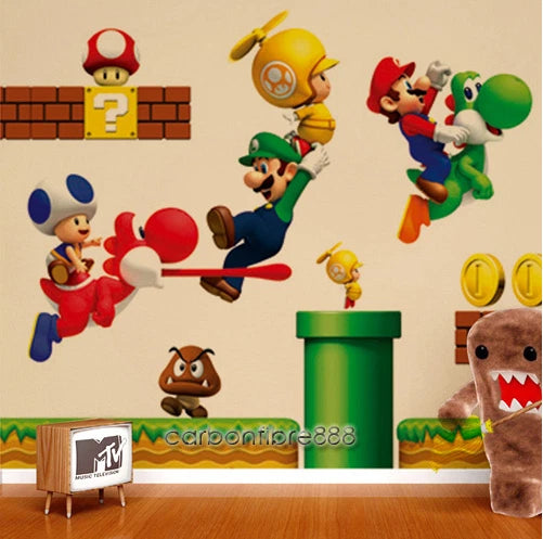Super Mario Bros Wall Stickers Kids room Children room wallpaper Kindergarten classroom Mario wall sticker Living room dining room bedroom Mario wall sticker size 50x70  lm7008