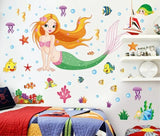 Wall Stickers Sea World Fish Mermaid Bubble Girl Removable Kids Girl Room Decal size 50x70 xls7036