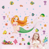 Wall Stickers Sea World Fish Mermaid Bubble Girl Removable Kids Girl Room Decal size 50x70 xls7036