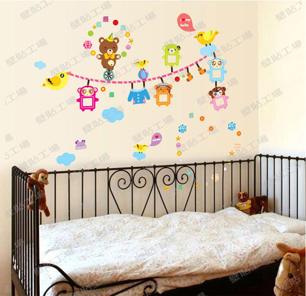 Wall sticker factory-three generations of large size wall stickers wall stickers indoor classroom layout cute photo frame combination stickers AY7024